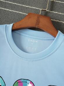 男士骷髅頭圖案T恤 - 藍色 - 查看 4