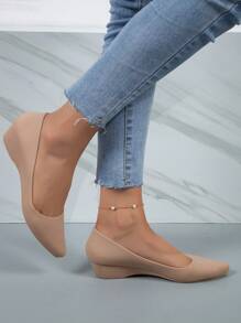 Women Point Toe Wedge Shoes, Elegant Outdoor PVC Court Wedges - Apricot - View 1
