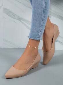 Women Point Toe Wedge Shoes, Elegant Outdoor PVC Court Wedges - Apricot - View 6