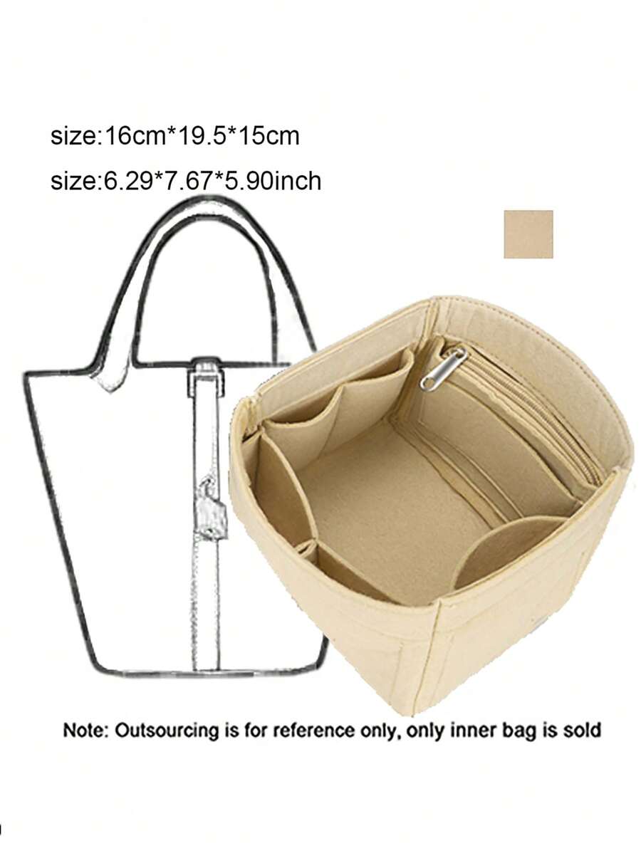 適合蔬菜籃水桶包毛氈布袋內襯化妝收納袋毛氈化妝包插入物，內部，經典收納袋，儲物手提包，化妝包配件適合青少年女孩女大學生、新秀和白領 - 卡其色 - 查看 1