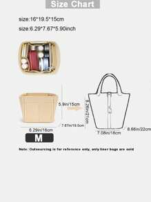 適合蔬菜籃水桶包毛氈布袋內襯化妝收納袋毛氈化妝包插入物，內部，經典收納袋，儲物手提包，化妝包配件適合青少年女孩女大學生、新秀和白領 - 卡其色 - 查看 2