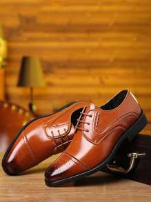 1 Pair Men's Fashionable Casual Vintage Dress Shoes - Brown - View 1