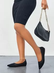 Contrast Mesh Point Toe Ballet Flats - Black - View 2