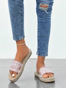 Styleloop Sandalias con estampado de letra con tira - Rosa - Ver 2