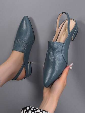 Mode Bleu Chaussures Plates Pour Femme , À Ruché À Bout Pointu Chaussures Plates À Bride Arrière