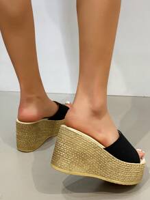 Open Toe Mule Wedges - Black - View 2