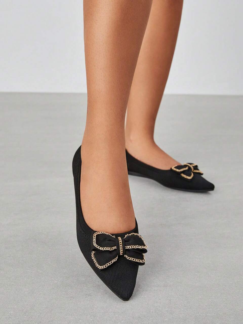 CUCCOO TILAWA Women's Shoes Bow Decor Point Toe Lightweight Versatile Black Ballet Flats Vacation Shoes Summer