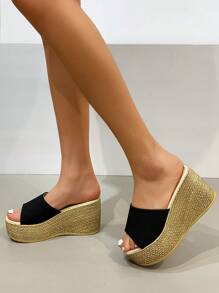 Open Toe Mule Wedges - Black - View 3