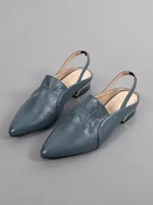 Fashion Blue Flats For Women, Ruched Detail Point Toe Slingback Flats