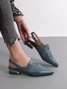 Fashion Blue Flats For Women, Ruched Detail Point Toe Slingback Flats