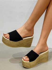 Open Toe Mule Wedges - Black - View 4