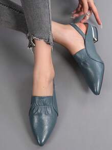 Fashion Blue Flats For Women, Ruched Detail Point Toe Slingback Flats