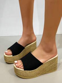 Open Toe Mule Wedges - Black - View 5