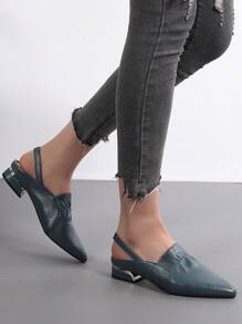 Fashion Blue Flats For Women, Ruched Detail Point Toe Slingback Flats