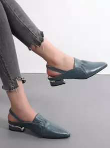 Fashion Blue Flats For Women, Ruched Detail Point Toe Slingback Flats