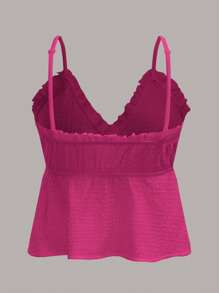 SHEIN MOD Frill Trim Tie Front Cami Top - Hot Pink - View 2