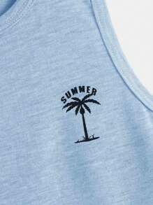 SHEIN Leap Crew 男童热带印花纯色简约背心，适合度假穿着 - 淺藍色 - 查看 4