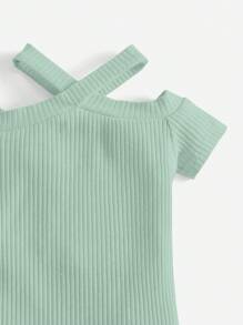 SHEIN 嬰兒挖肩條紋針織連衣裙 - 薄荷綠 - 查看 3