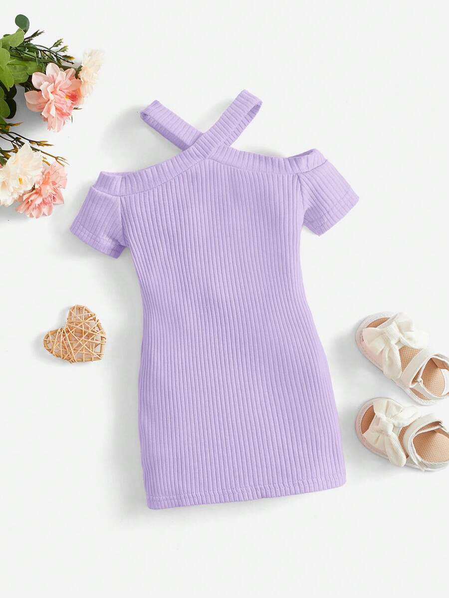 SHEIN 嬰兒條紋針織挖肩連衣裙 - 紫丁香色 - 查看 1