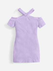 SHEIN 嬰兒條紋針織挖肩連衣裙 - 紫丁香色 - 查看 2
