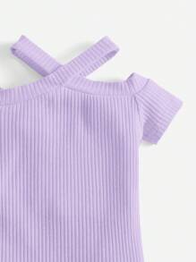 SHEIN 嬰兒條紋針織挖肩連衣裙 - 紫丁香色 - 查看 4