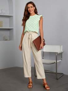 SHEIN Privé 蝴蝶袖網眼刺繡T恤 - 薄荷綠 - 查看 5