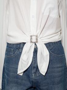 1pc Women Rhinestone Square Design Glamorous Belt Buckle For Daily Decoration - Silver - View 1