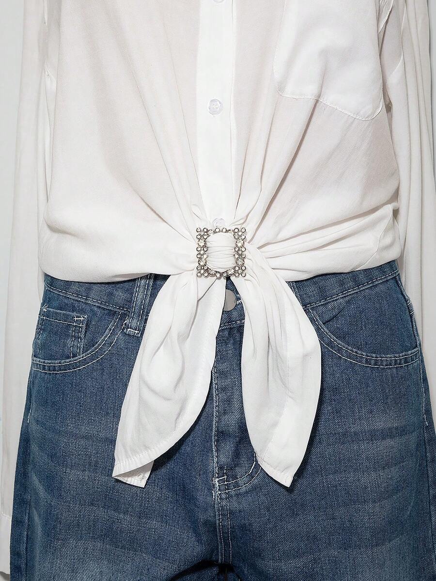 1pc Women Rhinestone Square Design Glamorous Belt Buckle For Daily Decoration - Silver - View 1