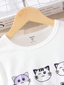 女孩卡通圖案T恤和翻蓋細節短褲 - 彩色 - 查看 3