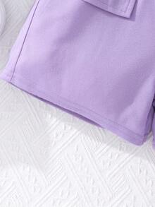 女孩卡通圖案T恤和翻蓋細節短褲 - 彩色 - 查看 7