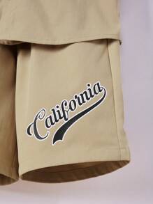 SHEIN 小男童字母圖案棒球領襯衫和短褲