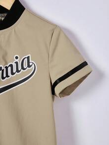 SHEIN 小男童字母圖案棒球領襯衫和短褲