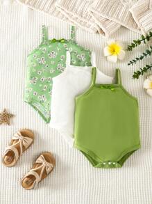 SHEIN Vintaside Kids Baby Girl 3pcs Floral Print Cami Bodysuit