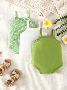 SHEIN Vintaside Kids Baby Girl 3pcs Floral Print Cami Bodysuit