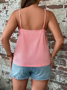 SHEIN LUNE Plus Contrast Lace Cami Top - Pink - View 2