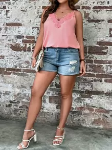 SHEIN LUNE Plus Contrast Lace Cami Top - Pink - View 7