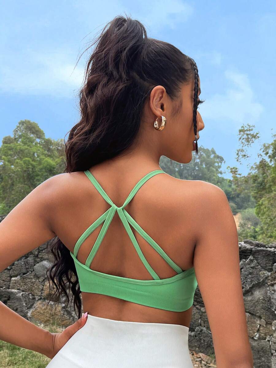 素色後背十字交叉運動型文胸 - 薄荷綠 - 查看 1