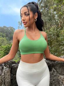 素色後背十字交叉運動型文胸 - 薄荷綠 - 查看 2