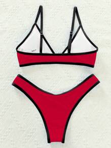 SHEIN Swim 2-Piece Contrast Trim Bikini For Holiday And Beach Summer - Red - View 2