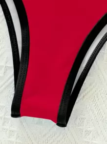 SHEIN Swim 2-Piece Contrast Trim Bikini For Holiday And Beach Summer - Red - View 3