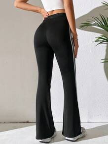 SHEIN Tall Striped Side Flare Leg Trousers - Black - View 2
