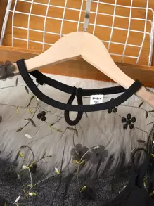 SHEIN Girls Floral Embroidery Mesh Top & Cami Dress - Black - View 3