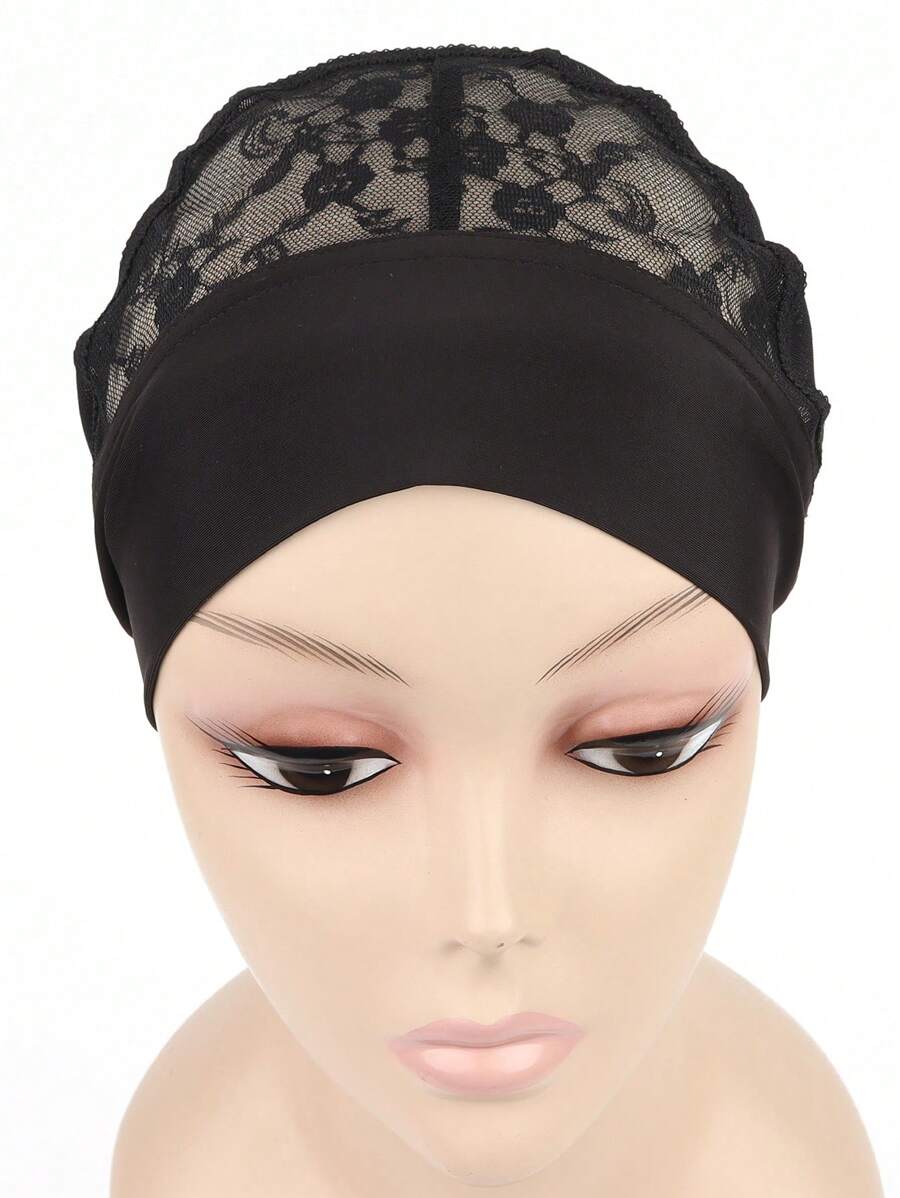Gorra de red para peluca con encaje floral - Negro - Ver 1