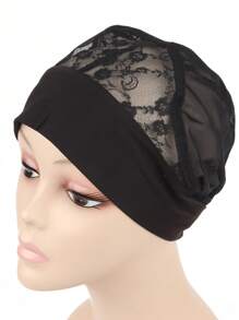 Gorra de red para peluca con encaje floral - Negro - Ver 3