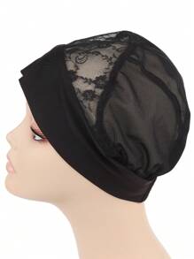 Gorra de red para peluca con encaje floral - Negro - Ver 4