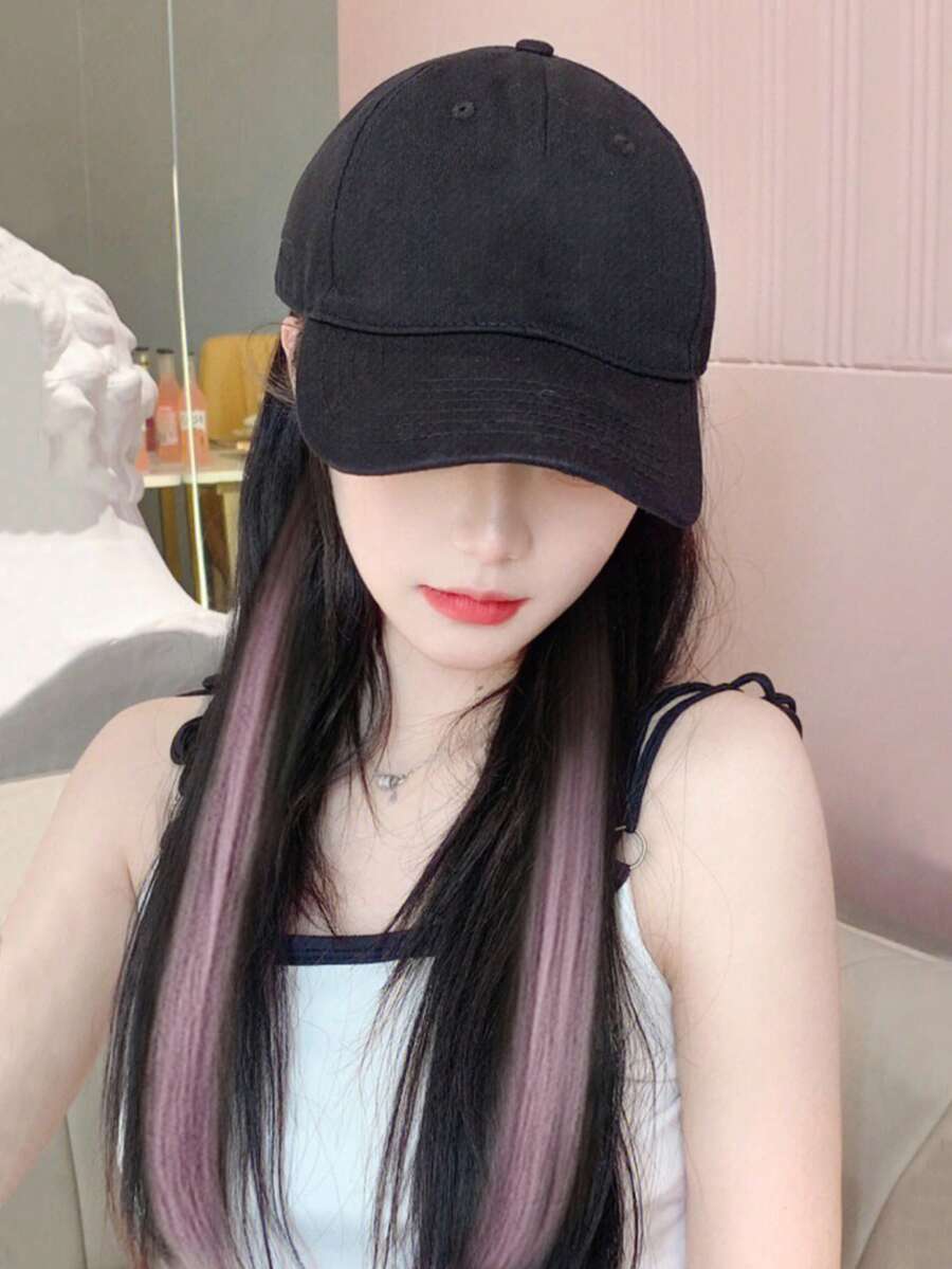 largo recto Peluca sintética con Gorra - Multicolor - Ver 1