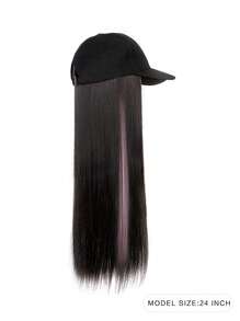 largo recto Peluca sintética con Gorra - Multicolor - Ver 2