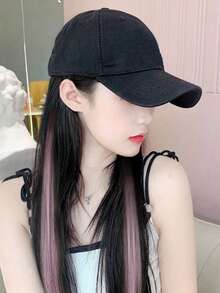 largo recto Peluca sintética con Gorra - Multicolor - Ver 4