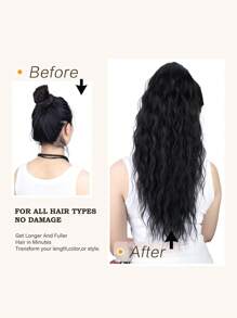 Long Curly Ponytail Synthetic Hair Extension - Black - View 3