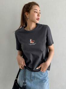 DAZY Áo thun nữ Hoạt hình Slogan Giải trí - Màu xám đen - Xem 4